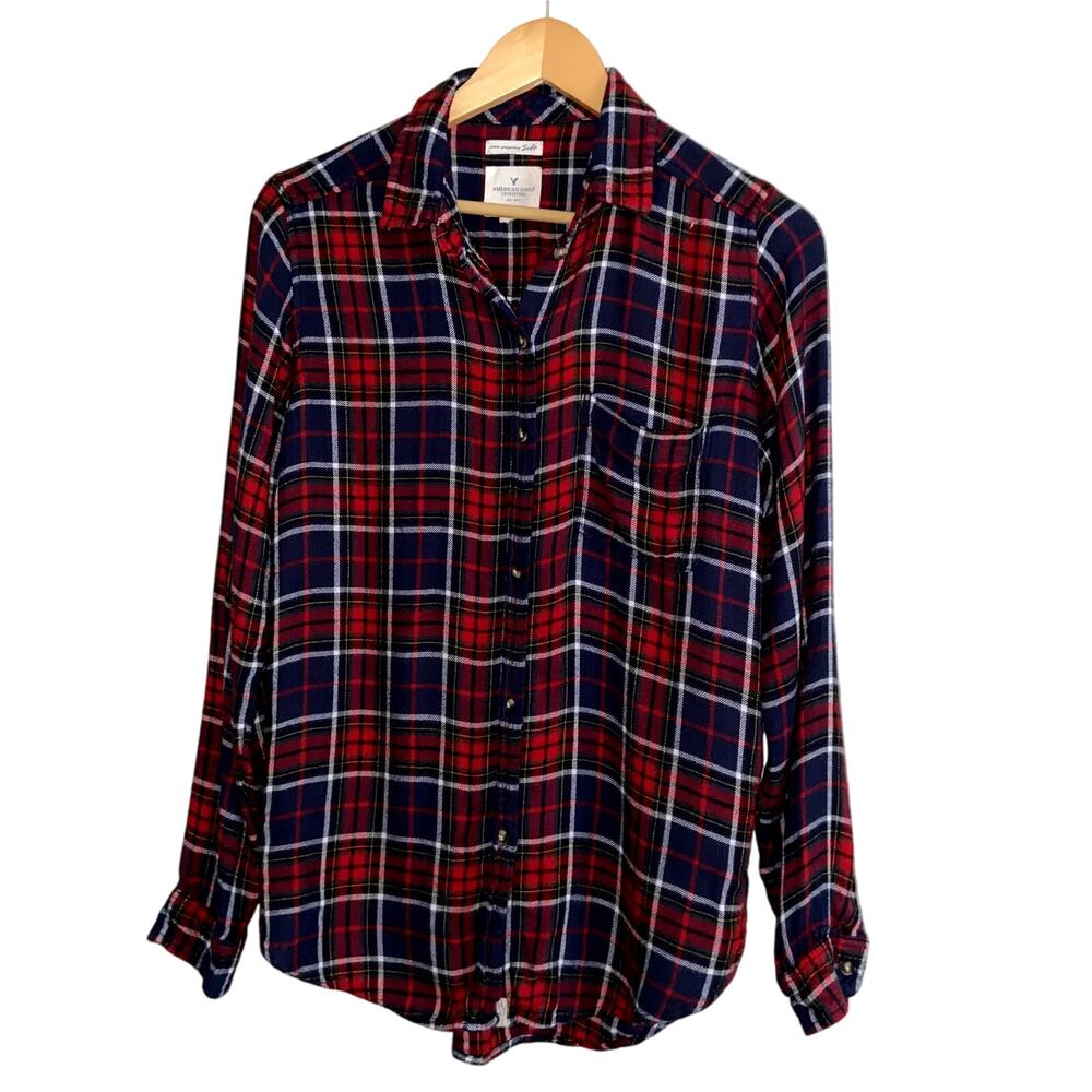 American  Eagle Plaid Shirt Women Size Small Blouse Soft Button Up *